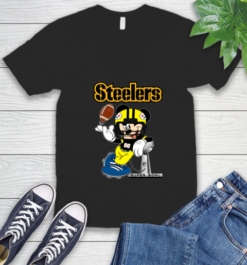 NFL Pittsburgh Steelers Mickey Mouse Disney Super Bowl Football T Shirt V-Neck T-Shirt 2