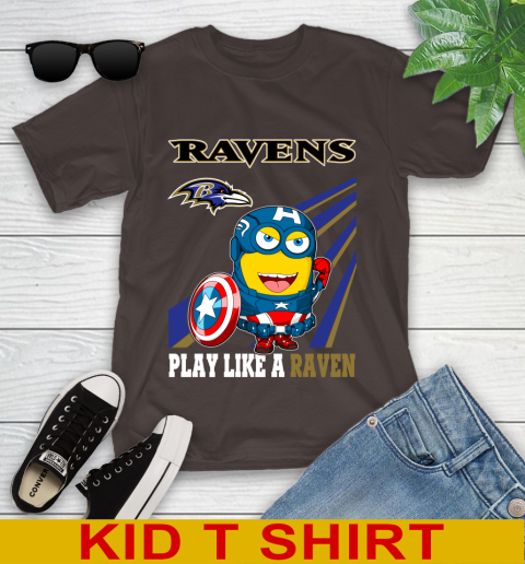 NFL Football Baltimore Ravens Captain America Marvel Avengers Minion Shirt Youth T-Shirt 6