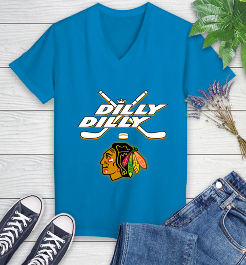 NHL Chicago Blackhawks Dilly Dilly Hockey Sports Women's V-Neck T-Shirt 7