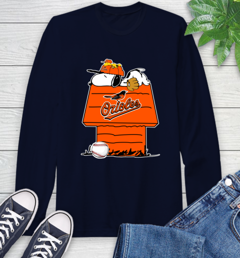 MLB Baltimore Orioles Snoopy Woodstock The Peanuts Movie Baseball T Shirt Long Sleeve T-Shirt 4