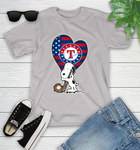 Texas Rangers MLB Baseball The Peanuts Movie Adorable Snoopy Youth T-Shirt 12