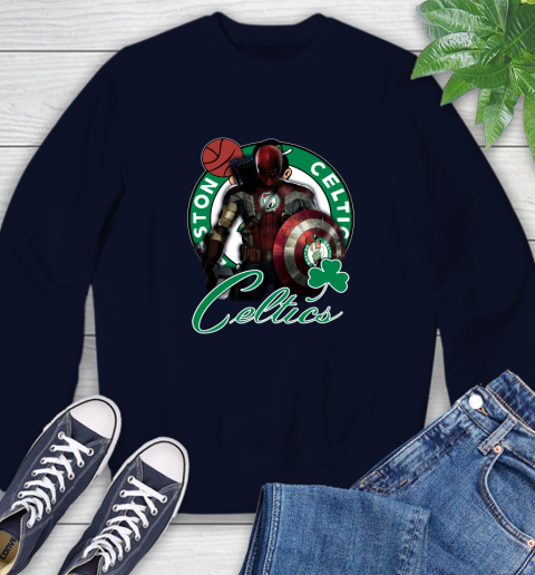 Boston Celtics NBA Basketball Captain America Thor Spider Man Hawkeye Avengers Sweatshirt 3