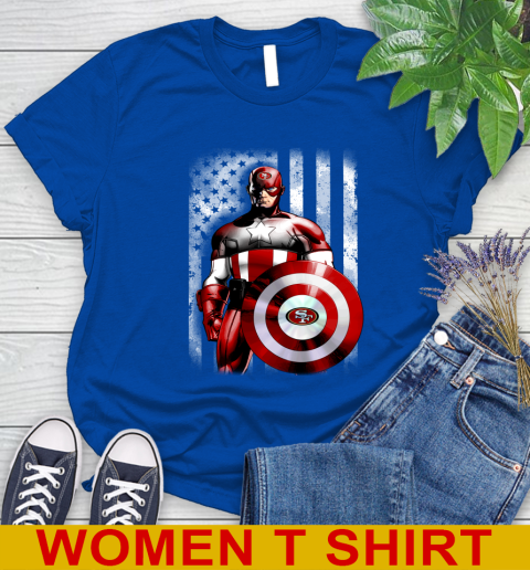 San Francisco 49ers NFL Football Captain America Marvel Avengers American Flag Shirt Women's T-Shirt 10