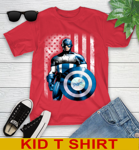 Los Angeles Dodgers MLB Baseball Captain America Marvel Avengers American Flag Shirt Youth T-Shirt 11