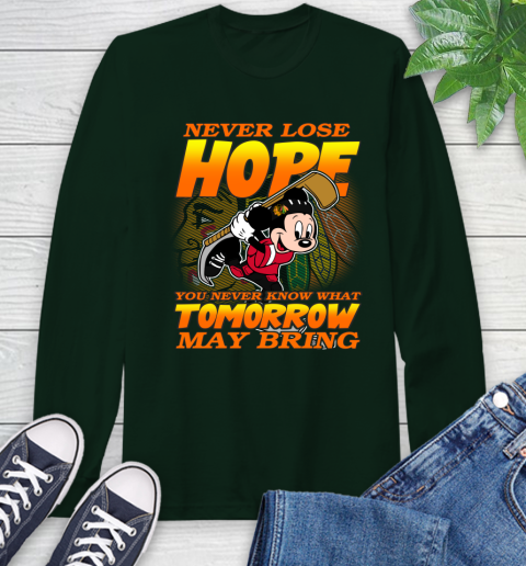 Chicago Blackhawks NHL Hockey ootball Mickey Disney Never Lose Hope Long Sleeve T-Shirt 7
