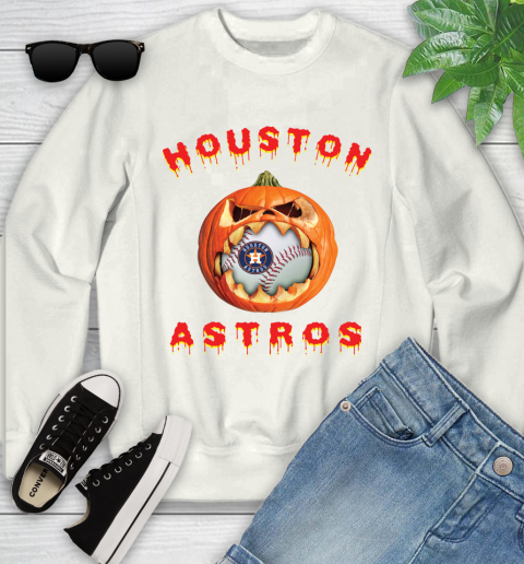 MLB Houston Astros Halloween Pumpkin Baseball Sports Youth Sweatshirt
