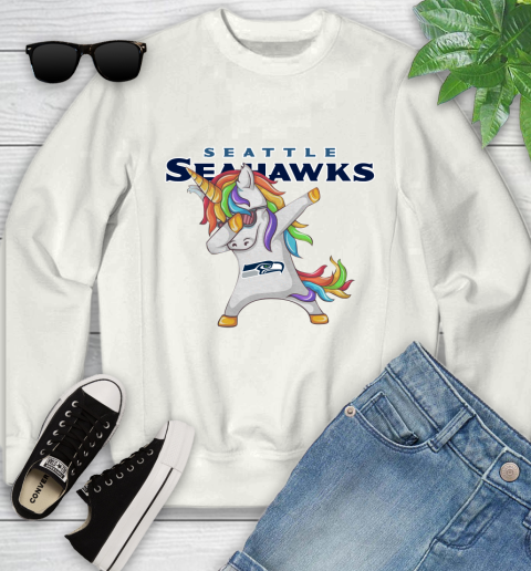 Seattle Seahawks NFL Football Funny Unicorn Dabbing Sports Youth Sweatshirt