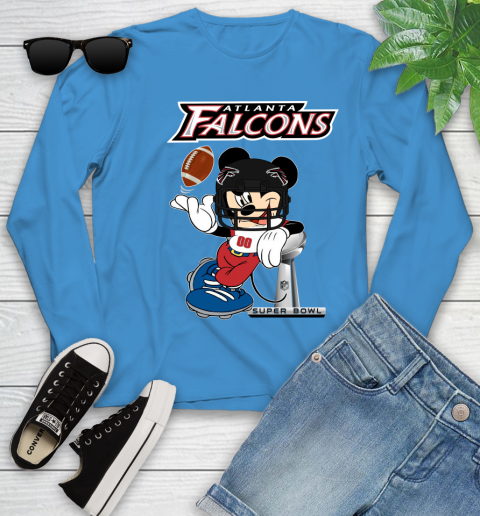 NFL Atlanta Falcons Mickey Mouse Disney Super Bowl Football T Shirt Youth Long Sleeve 7