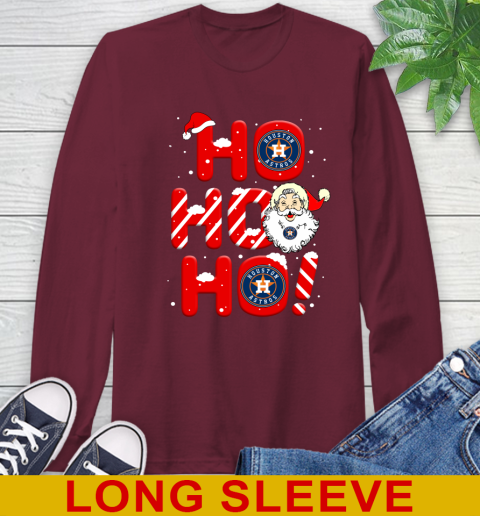 Houston Astros MLB Baseball Ho Ho Ho Santa Claus Merry Christmas Shirt Long Sleeve T-Shirt 7