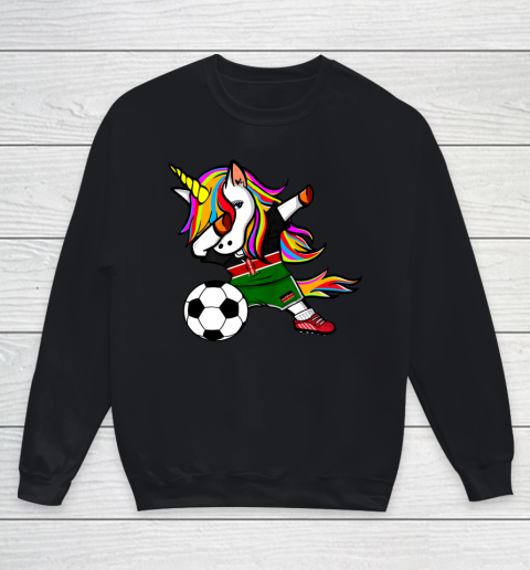 Funny Dabbing Unicorn Kenya Football Kenyan Flag Soccer Youth Sweatshirt