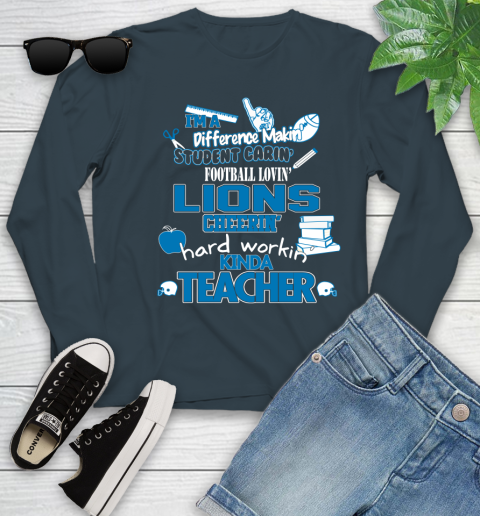 Detroit Lions NFL I'm A Difference Making Student Caring Football Loving Kinda Teacher Youth Long Sleeve 9