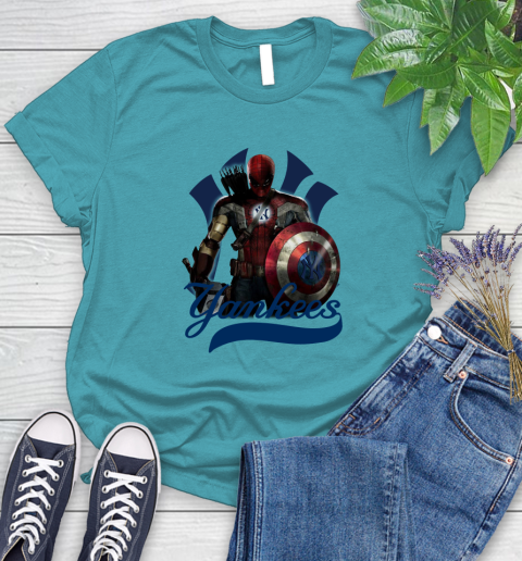 MLB Captain America Thor Spider Man Hawkeye Avengers Endgame Baseball New York Yankees Women's T-Shirt 12