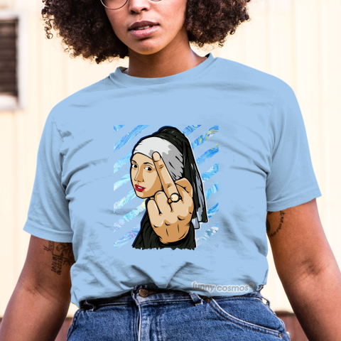 Air Jordan 5 Black Metallic Matching Sneaker Tshirt The girl With The Pearl Earing Middle Finger Black and Blue Jordan Tshirt