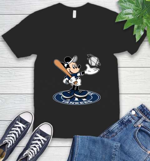 MLB Baseball New York Yankees Cheerful Mickey Disney Shirt V-Neck T-Shirt