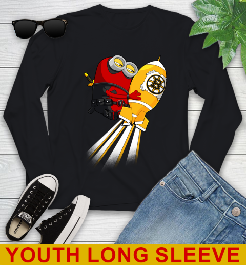 NHL Hockey Boston Bruins Deadpool Minion Marvel Shirt Youth Long Sleeve