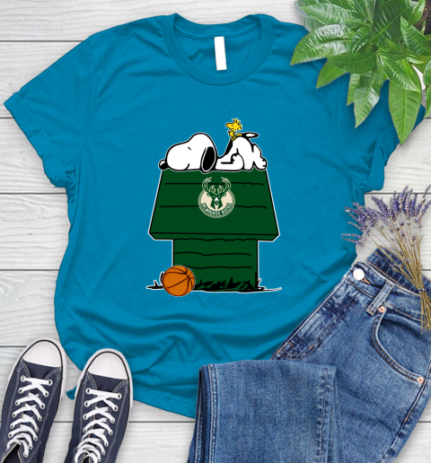 Milwaukee Bucks NBA Basketball Snoopy Woodstock The Peanuts Movie Women's T-Shirt 7