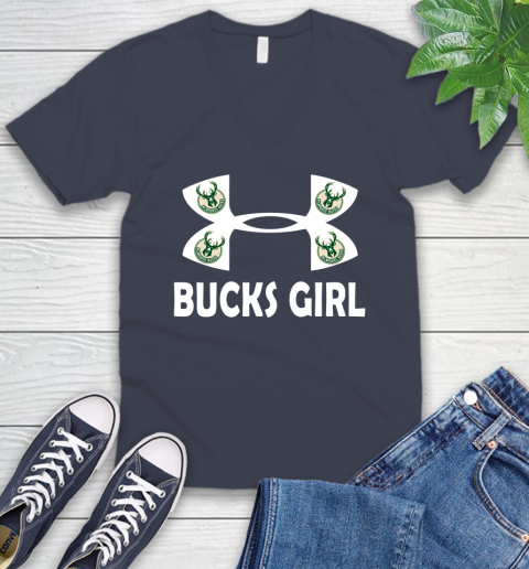 NBA Milwaukee Bucks Girl Under Armour Basketball Sports V-Neck T-Shirt 8