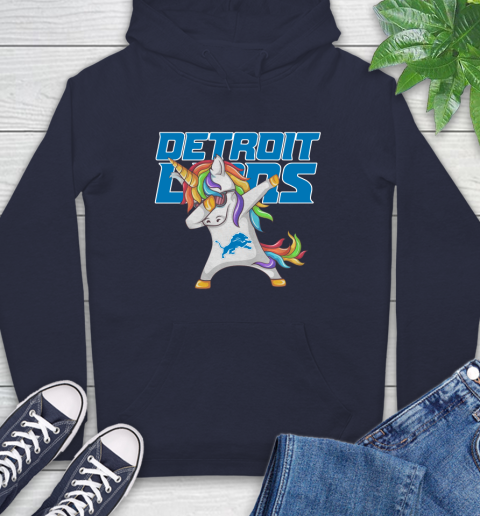 Detroit Lions NFL Football Funny Unicorn Dabbing Sports Hoodie 4