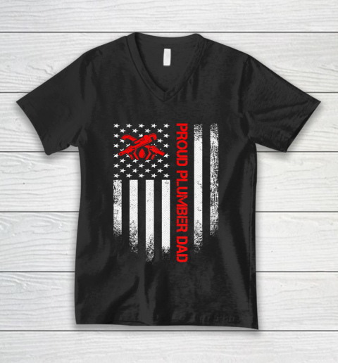 Father gift shirt Vintage USA American Flag Proud Plumber Dad Distressed Funny T Shirt V-Neck T-Shirt