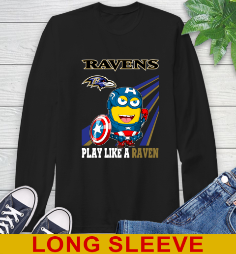 NFL Football Baltimore Ravens Captain America Marvel Avengers Minion Shirt Long Sleeve T-Shirt