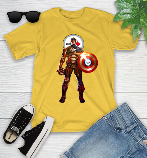 NFL Captain America Marvel Avengers Endgame Football Sports Pittsburgh Steelers Youth T-Shirt 8