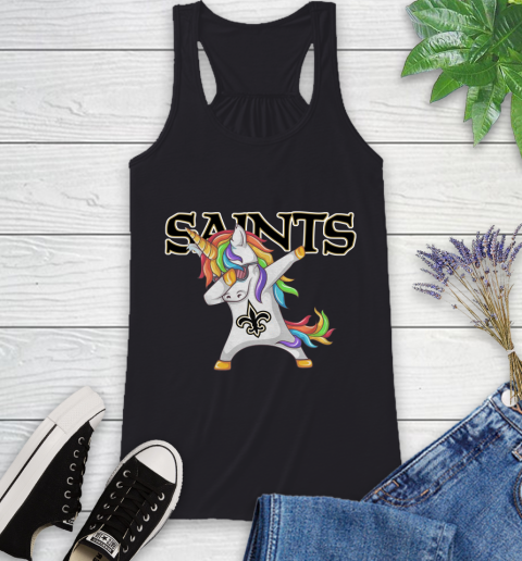 New Orleans Saints NFL Football Funny Unicorn Dabbing Sports Racerback Tank 2