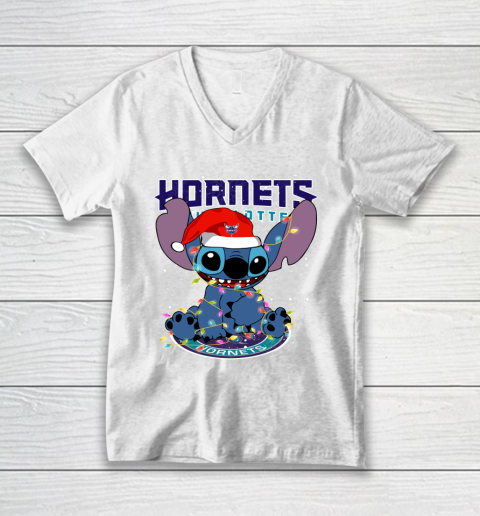 Charlotte Hornets NBA noel stitch Basketball Christmas V-Neck T-Shirt