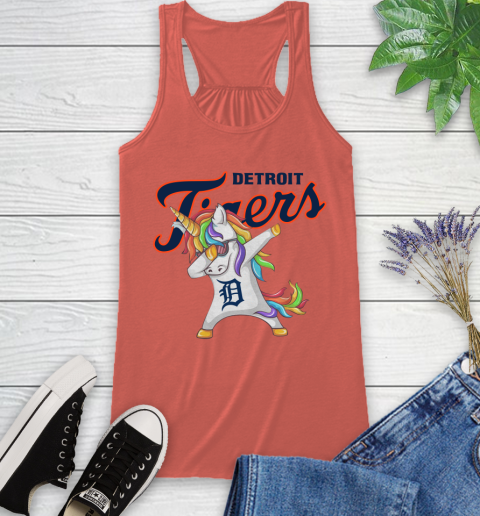 Detroit Tigers MLB Baseball Funny Unicorn Dabbing Sports Racerback Tank 4