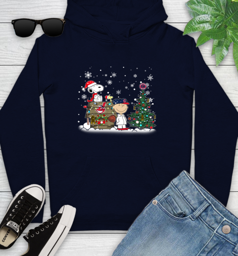 MLB Cleveland Indians Snoopy Charlie Brown Christmas Baseball Commissioner's Trophy Youth Hoodie 3