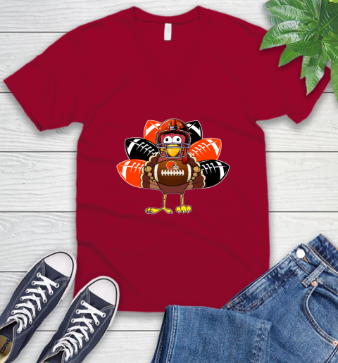 Cleveland Browns Turkey Thanksgiving Day V-Neck T-Shirt 8