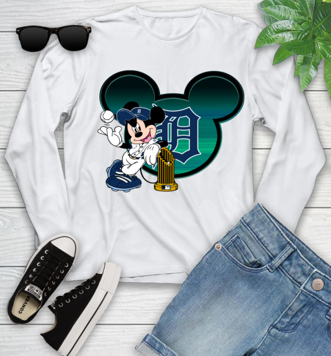 MLB Detroit Tigers The Commissioner's Trophy Mickey Mouse Disney Youth Long Sleeve