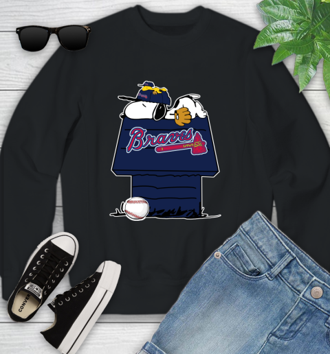 MLB Atlanta Braves Snoopy Woodstock The Peanuts Movie Baseball T Shirt Youth Sweatshirt 2
