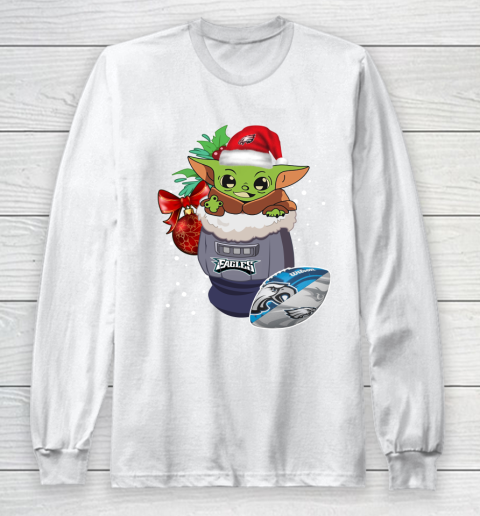 Philadelphia Eagles Christmas Baby Yoda Star Wars Funny Happy NFL Long Sleeve T-Shirt 2