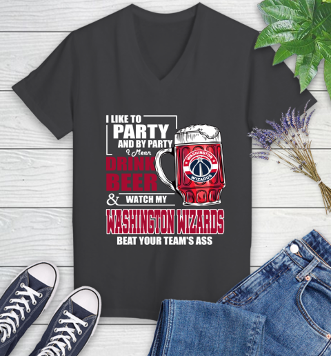 NBA Drink Beer and Watch My Washington Wizards Beat Your Team's Ass Basketball Women's V-Neck T-Shirt 8