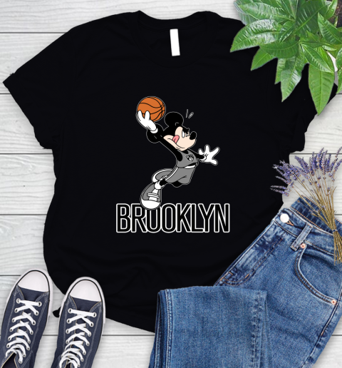 NBA Basketball Brooklyn Nets Cheerful Mickey Mouse Shirt Women's T-Shirt