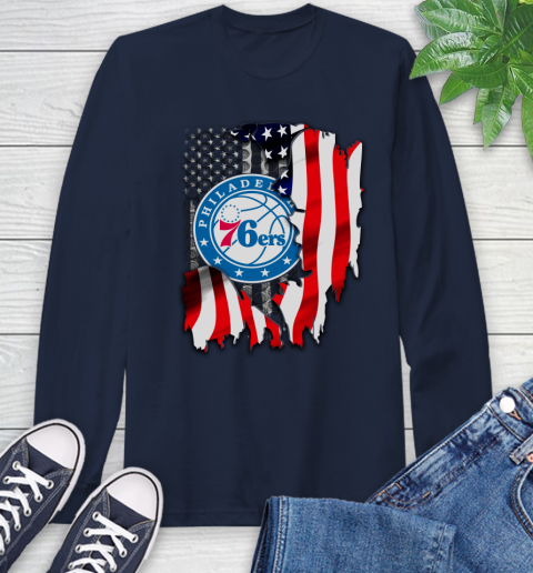 Philadelphia 76ers NBA Basketball American Flag Long Sleeve T-Shirt 3
