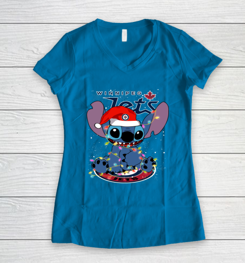 Winnipeg Jets NHL Hockey noel stitch Christmas Women's V-Neck T-Shirt 4