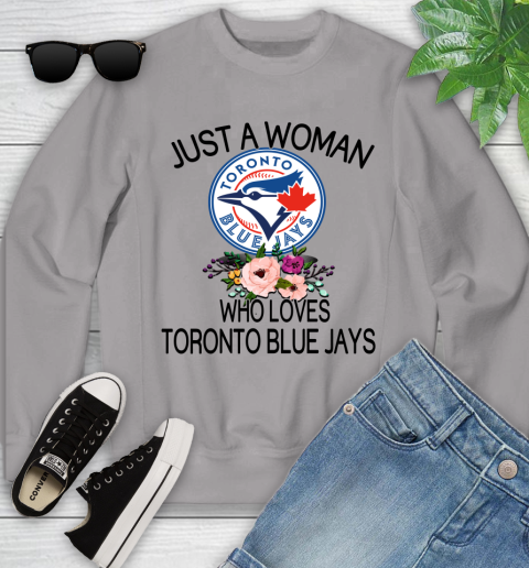 MLB Just A Woman Who Loves Toronto Blue Jays Baseball Sports Youth Sweatshirt 2