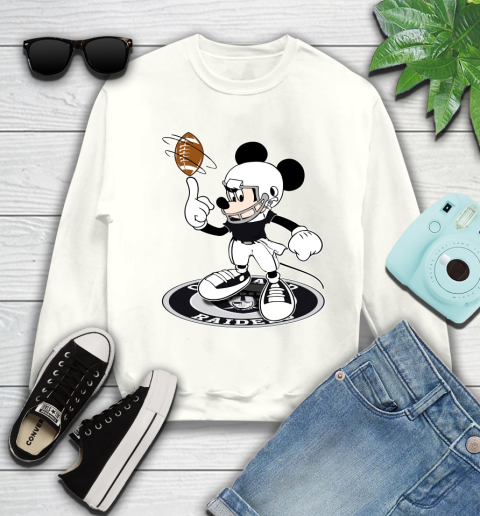 NFL Football Oakland Raiders Cheerful Mickey Disney Shirt Youth Sweatshirt 2
