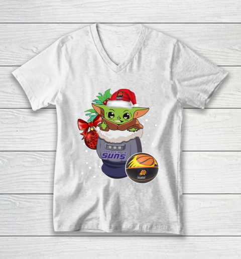 Phoenix Suns Christmas Baby Yoda Star Wars Funny Happy NBA V-Neck T-Shirt 2