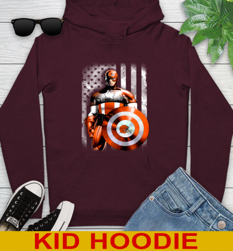 Cleveland Browns NFL Football Captain America Marvel Avengers American Flag Shirt Youth Hoodie 7