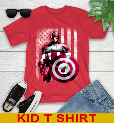 Miami Heat NBA Basketball Captain America Marvel Avengers American Flag Shirt Youth T-Shirt 11