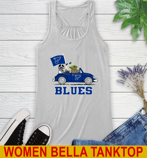 NHL Hockey St.Louis Blues Darth Vader Baby Yoda Driving Star Wars Shirt Racerback Tank