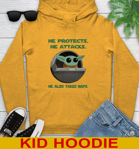 He Protects He Attacks He Also Takes Naps Baby Yoda Star Wars Shirts Youth Hoodie 2