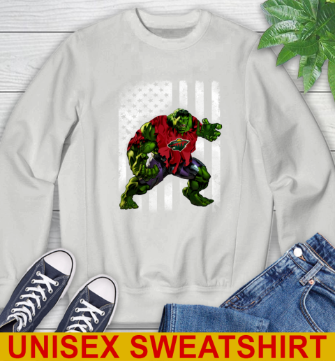 Minnesota Wild Hulk Marvel Avengers NHL Hockey American Flag Sweatshirt 6 Minnesota Wild Hulk Marvel Avengers NHL Hockey American Flag Sweatshirt - Image 6