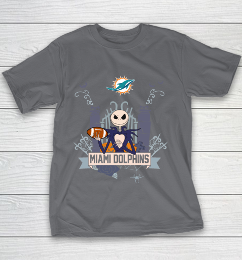 NFL Miami Dolphins Football Jack Skellington Halloween Youth T-Shirt 5