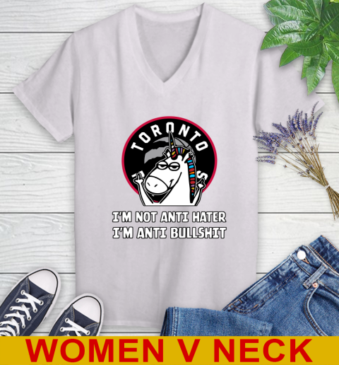 Toronto Raptors NBA Basketball Unicorn I'm Not Anti Hater I'm Anti Bullshit Women's V-Neck T-Shirt