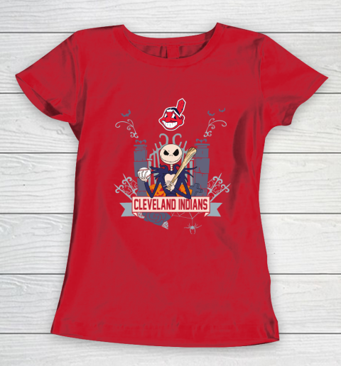 MLB Cleveland Indians Baseball Jack Skellington Halloween Women's T-Shirt 9