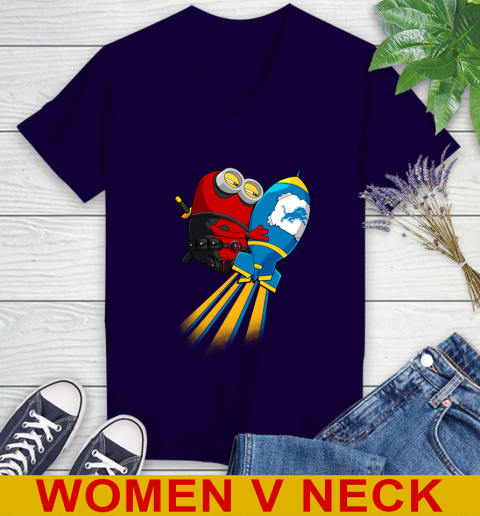NFL Football Detroit Lions Deadpool Minion Marvel Shirt Women's V-Neck T-Shirt 3