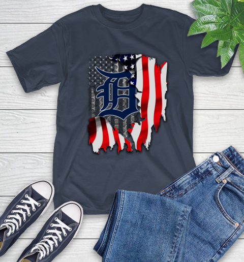 Detroit Tigers MLB Baseball American Flag T Shirt Tee For Sports